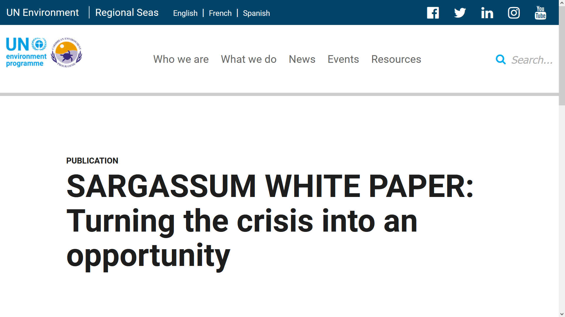 UNEP white paper on sargassum and turning the crisis into an opportunity