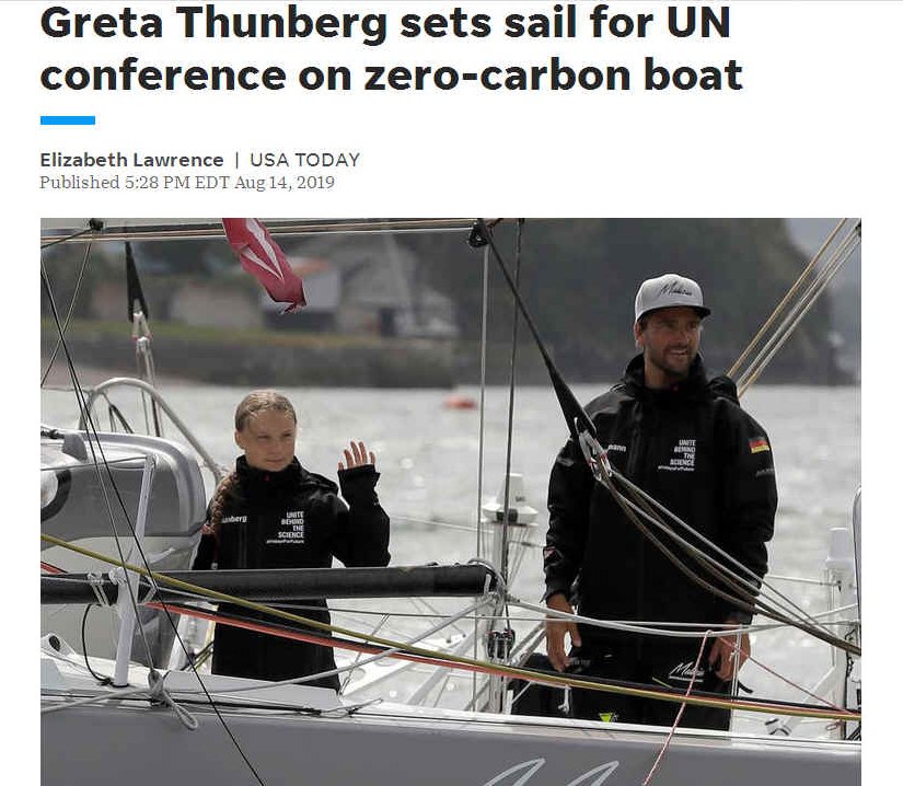 Greta Thunberg sets sail for New York and the Chile, Santiago, for climate change talks