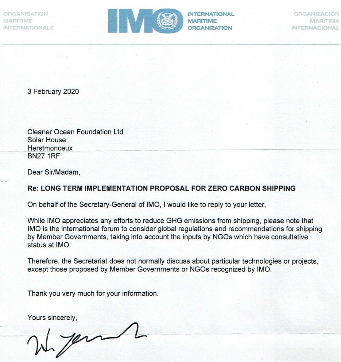 IMO behaving badly. Incredible, that any organization would be so closed shop. Supplied courtesy of Cleaner Ocean Foundation Ltd. If you may have come across any other examples of obstructive behaviour on the part of the United Nations, please let us know.