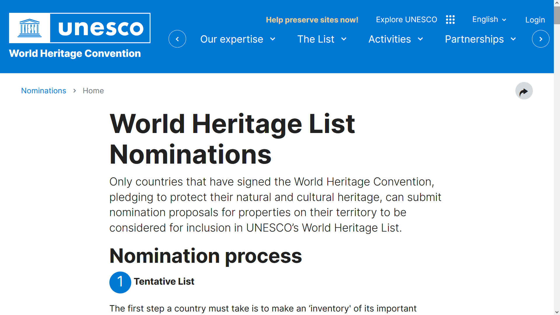 World Heritage List nominations selection criteria